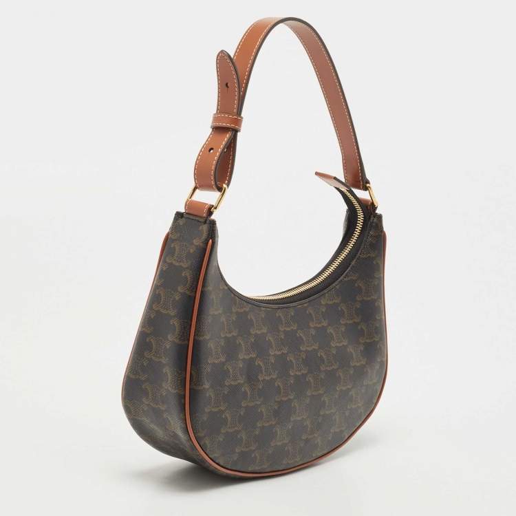 Pre Owned Celine Dark Brown Triomphe Coated Canvas and Leather Ava Hobo