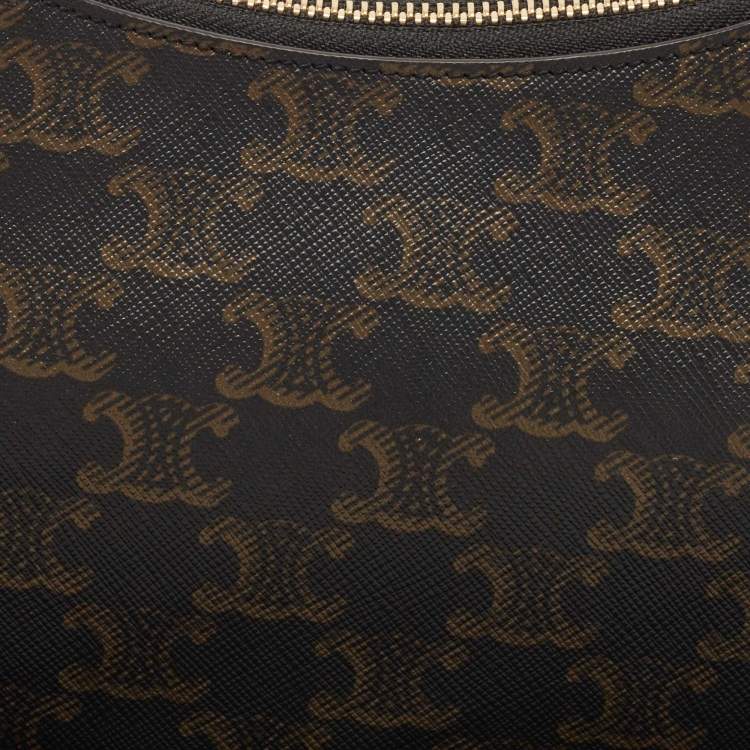 Pre Owned Celine Dark Brown Triomphe Coated Canvas and Leather Ava Hobo