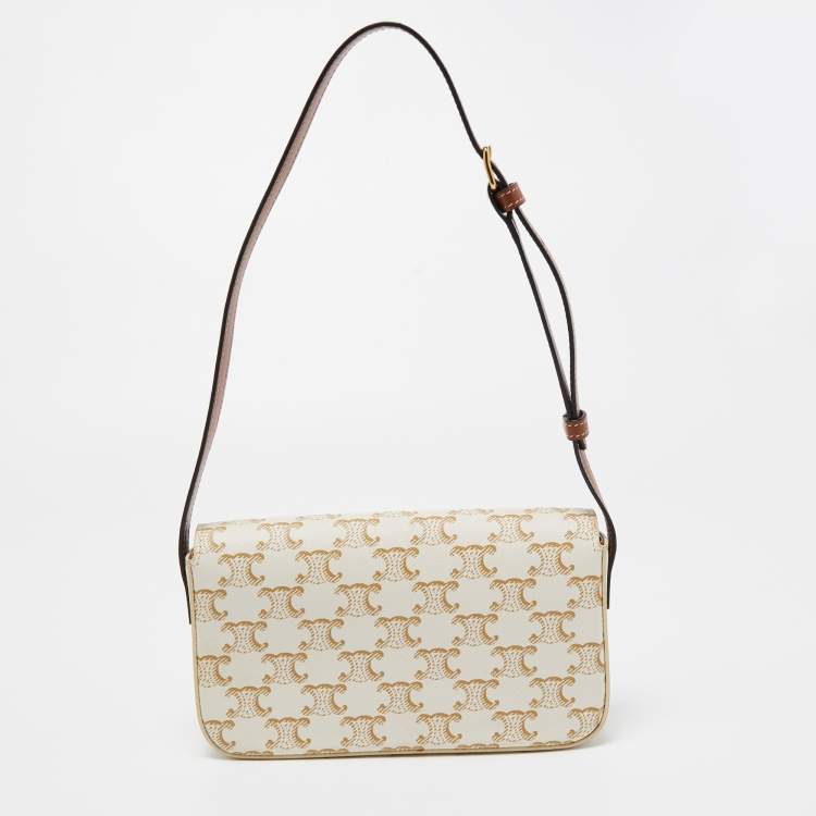 Pre Owned Celine Off-White Triomphe Canvas Claude Shoulder Bag