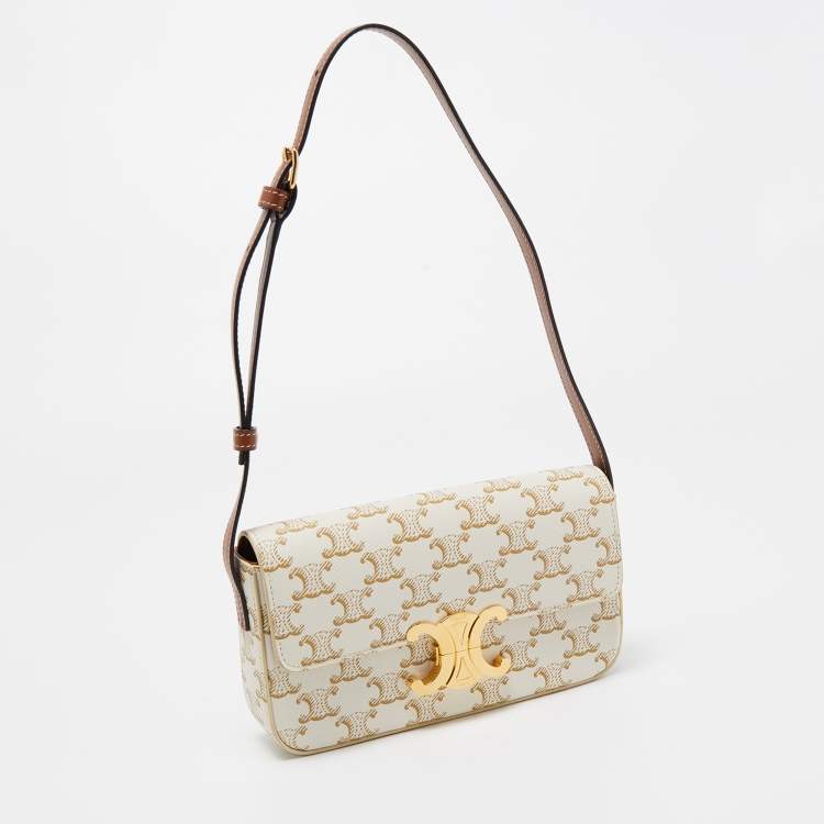 Pre Owned Celine Off-White Triomphe Canvas Claude Shoulder Bag