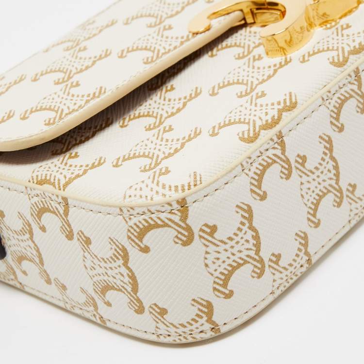 Pre Owned Celine Off-White Triomphe Canvas Claude Shoulder Bag