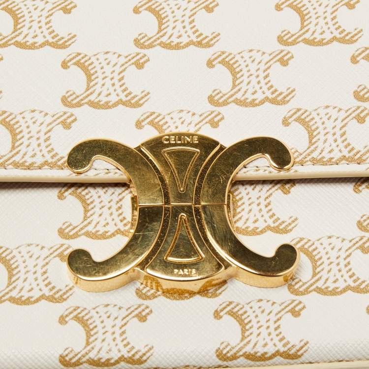 Pre Owned Celine Off-White Triomphe Canvas Claude Shoulder Bag