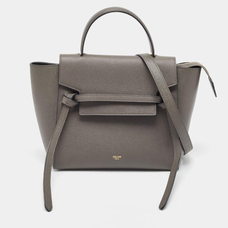 Pre Owned Celine Grey Leather Micro Belt Top Handle Bag