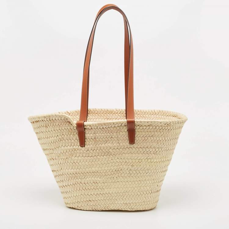 Pre Owned Celine Beige/Brown Woven Raffia and Leather Triomphe Panier Bag