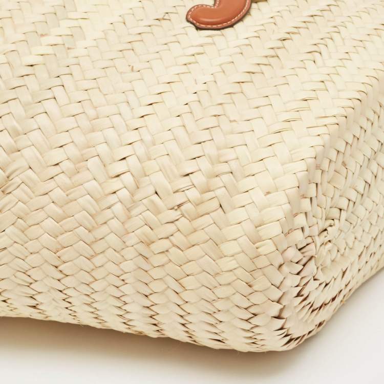 Pre Owned Celine Beige/Brown Woven Raffia and Leather Triomphe Panier Bag