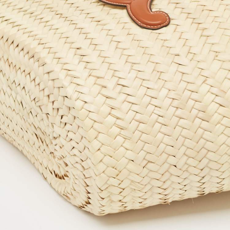 Pre Owned Celine Beige/Brown Woven Raffia and Leather Triomphe Panier Bag