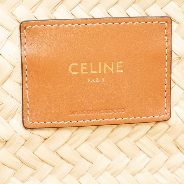 Pre Owned Celine Beige/Brown Woven Raffia and Leather Triomphe Panier Bag