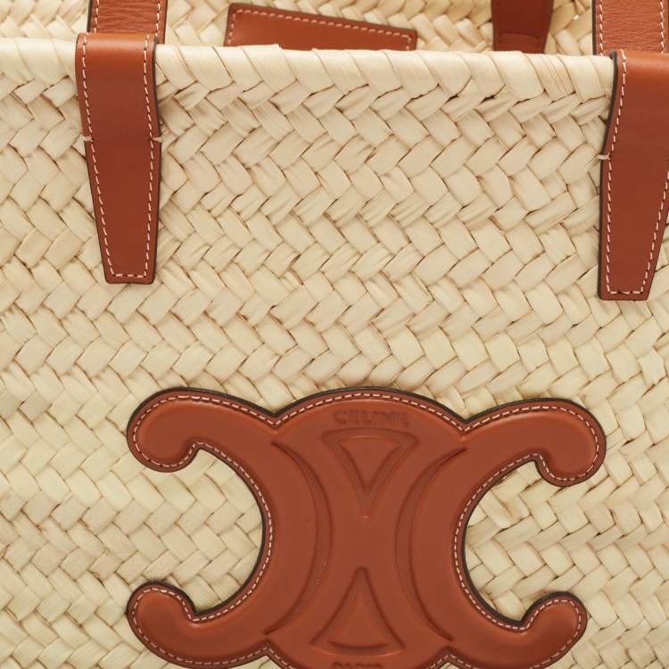Pre Owned Celine Beige/Brown Woven Raffia and Leather Triomphe Panier Bag
