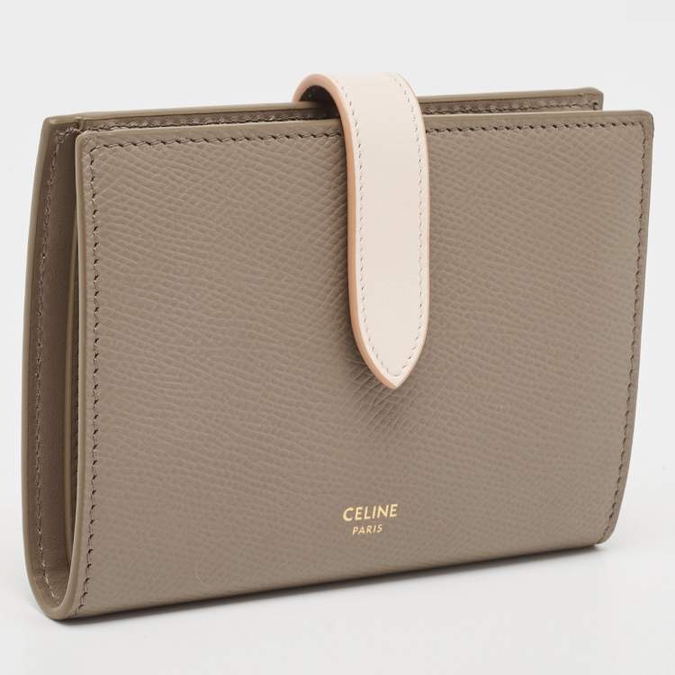 Pre Owned Celine Grey/Pink Leather Medium Compact Wallet