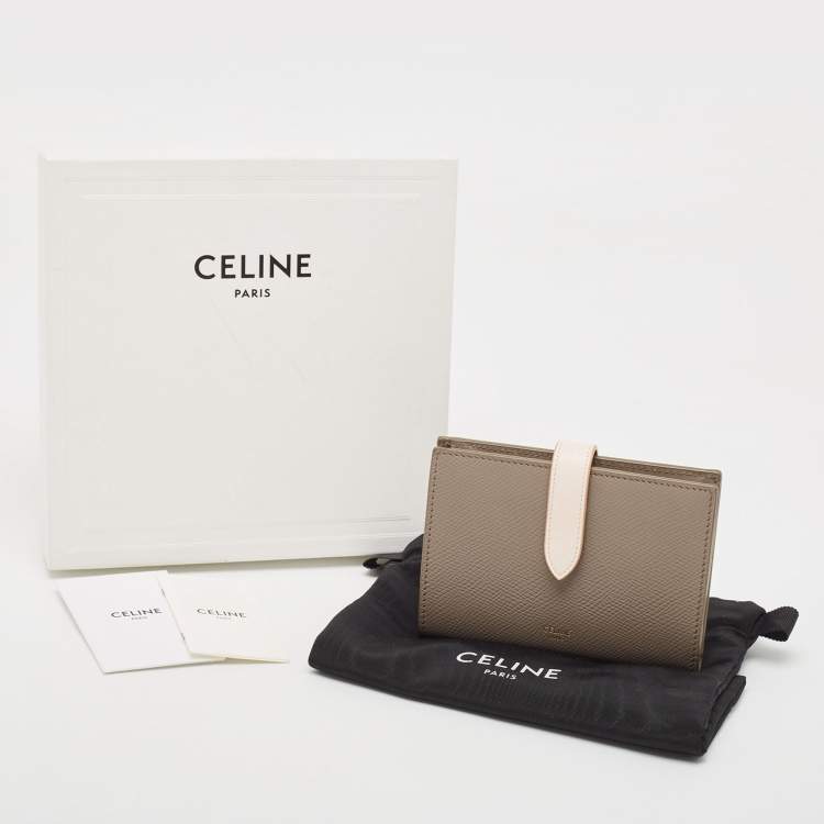 Pre Owned Celine Grey/Pink Leather Medium Compact Wallet