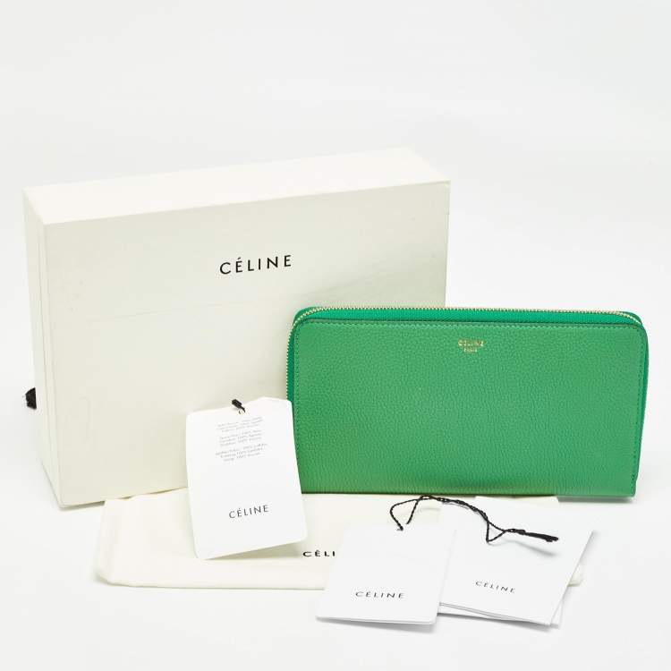 Pre Owned Celine Green Leather Large Zipped Multifunction Wallet
