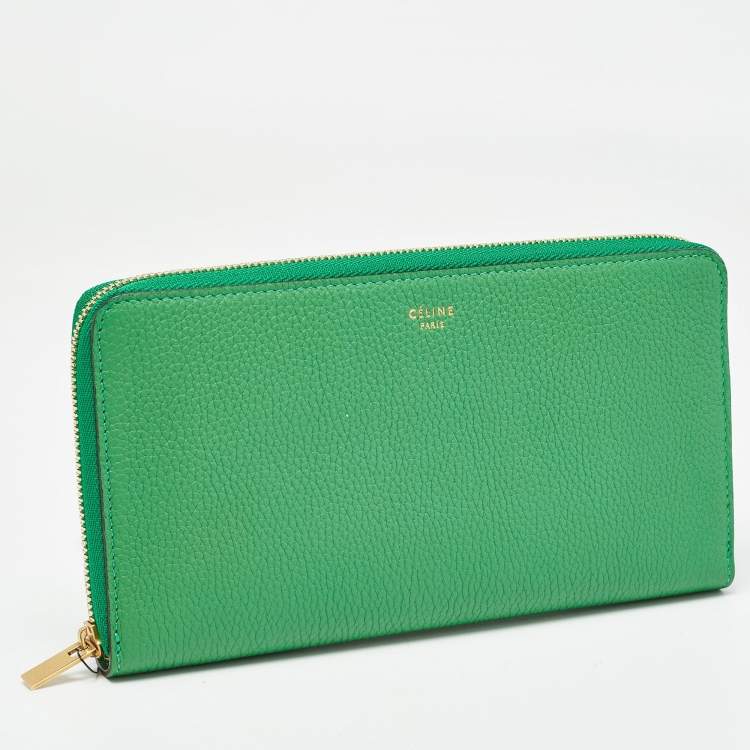 Pre Owned Celine Green Leather Large Zipped Multifunction Wallet