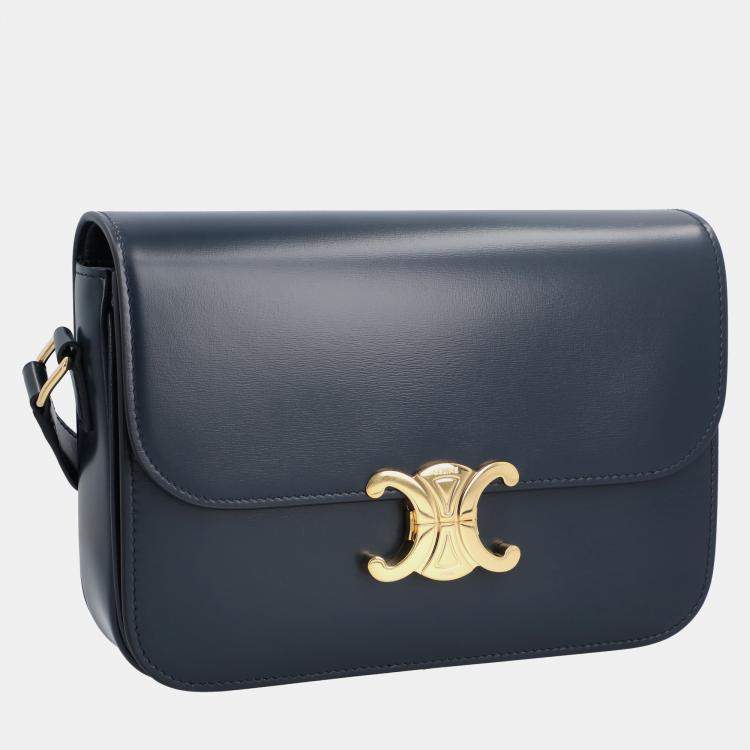 Celine Blue Calfskin Leather Teen Triomphe Shoulder Bag