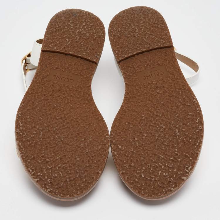 مملوكة مسبقًا Celine Beige Leather and Raffia Ankle Strap Flat Sandals Size 38