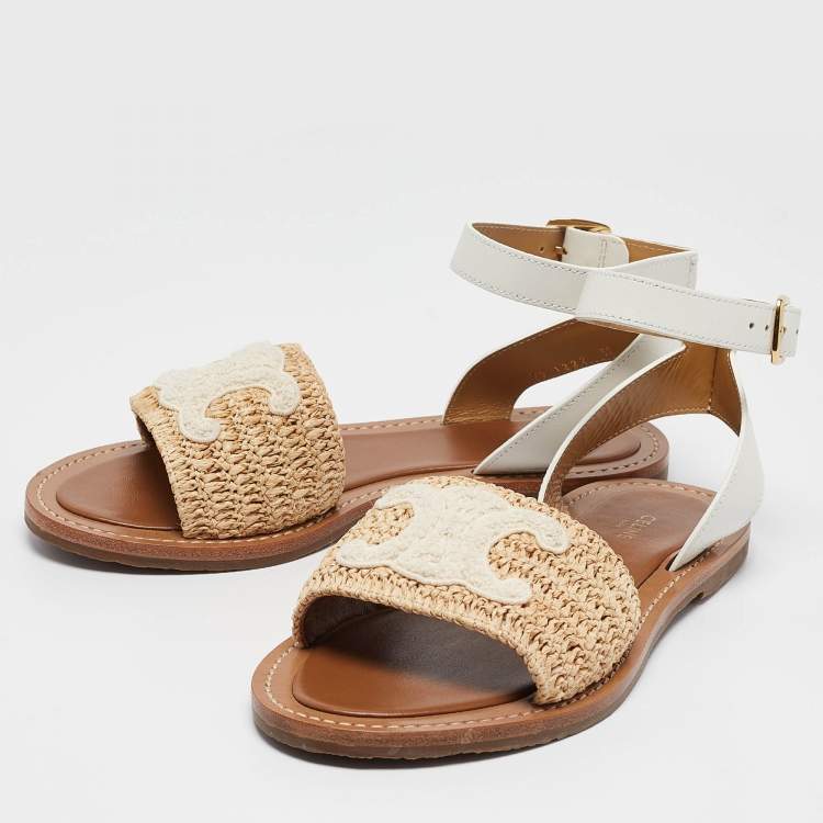 【カジュアルに♪】CELINE Woman Flat sandals Military Celine Women's Black Leather Zipper Detail Open Toe Casual