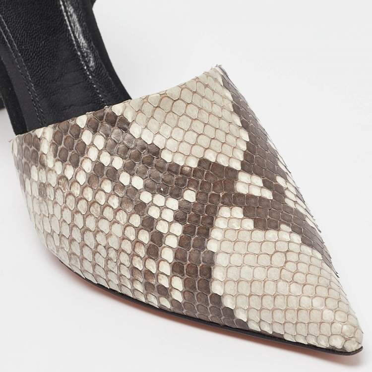 Pre Owned Celine Grey/Black Python Leather and Suede  Slingback Pumps Size 38.5