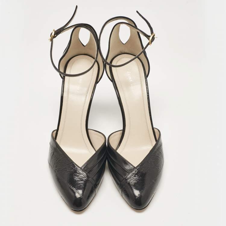 Pre Owned Celine Black Eel Leather Ankle Strap Pumps Size 38