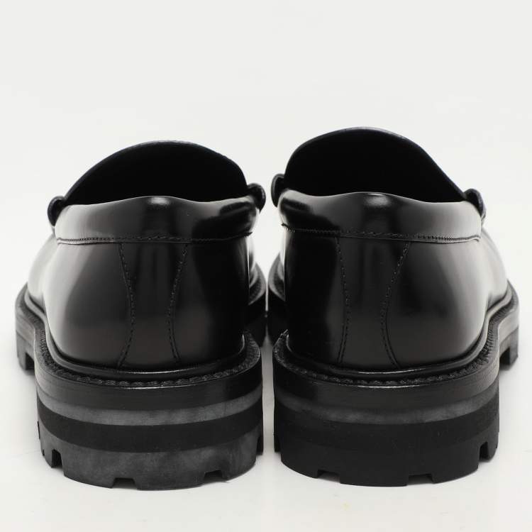 Pre Owned Celine Black Patent Triomphe Frame Margaret Loafers Size 40
