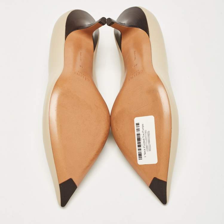 Pre Owned Celine Beige Leather V Neck Pumps Size 39
