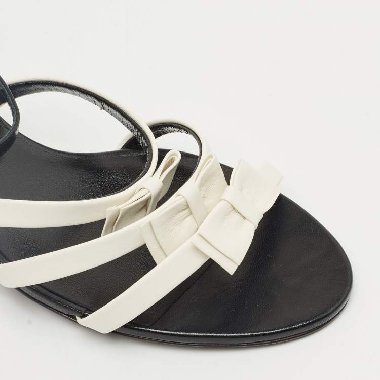 Pre Owned Celine White/Black Leather Ankle Strap Sandals Size 38