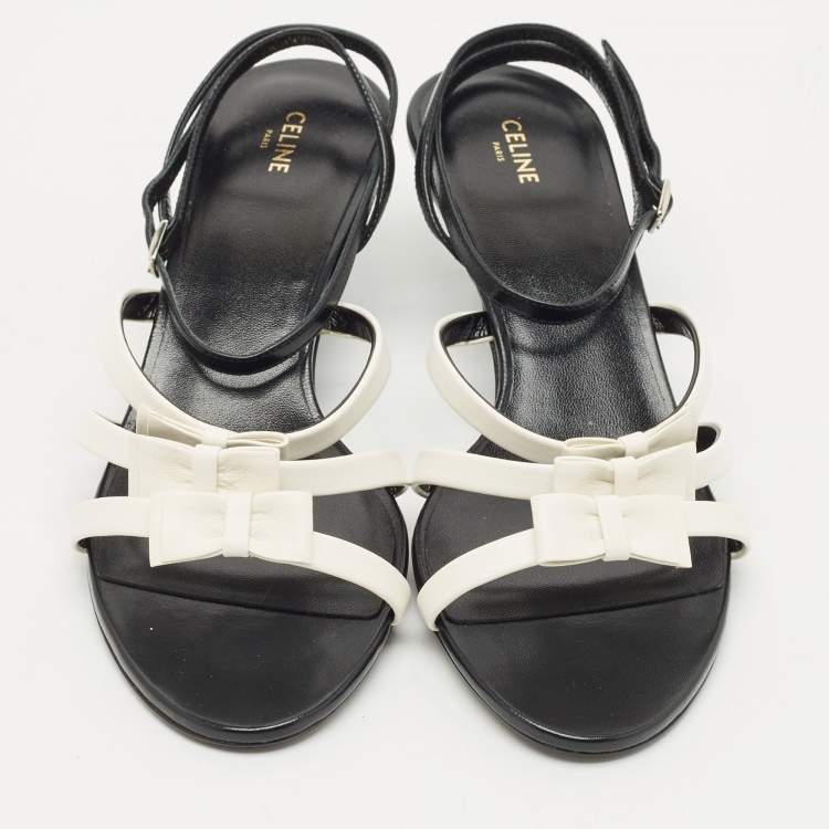 Pre Owned Celine White/Black Leather Ankle Strap Sandals Size 38