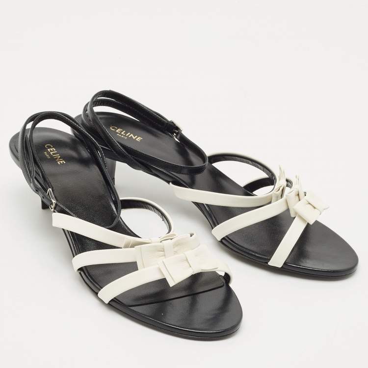 Pre Owned Celine White/Black Leather Ankle Strap Sandals Size 38