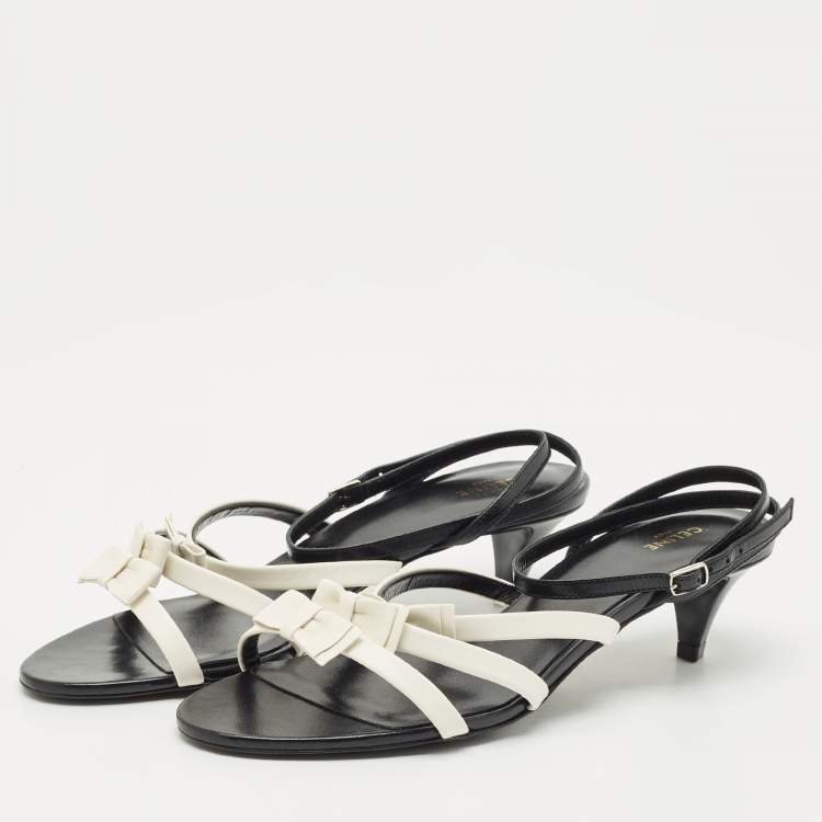Pre Owned Celine White/Black Leather Ankle Strap Sandals Size 38