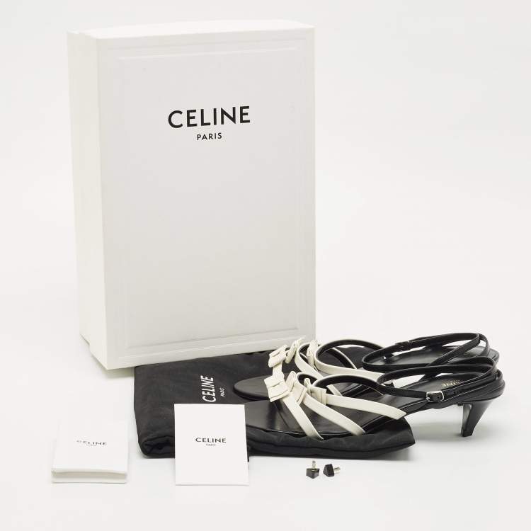 Pre Owned Celine White/Black Leather Ankle Strap Sandals Size 38