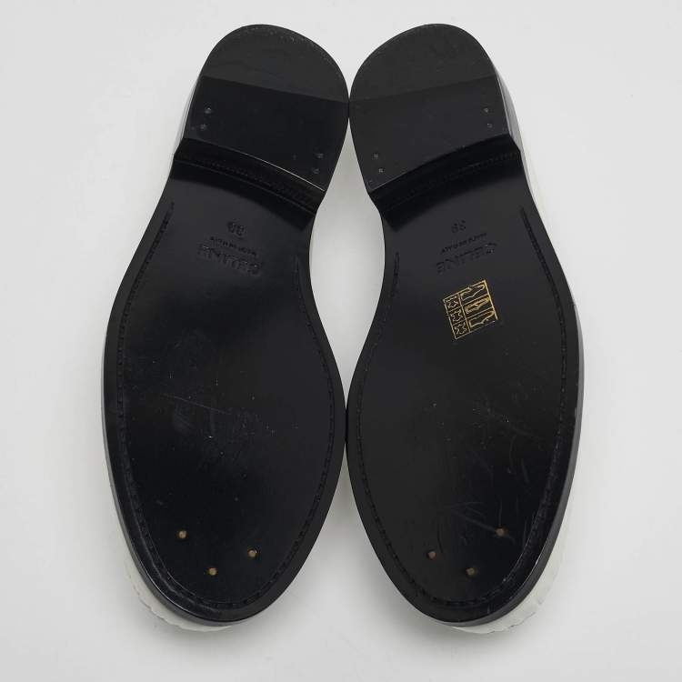 Pre Owned Celine White Leather Luco Triomphe Chain Loafers Size 39