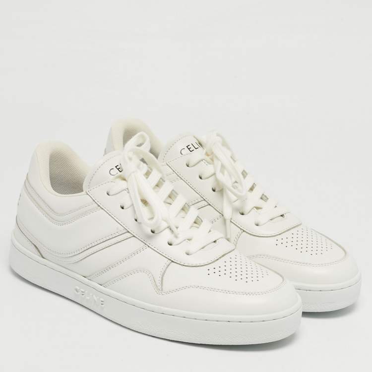 Pre Owned Celine White Leather Logo Low Top Sneakers Size 37