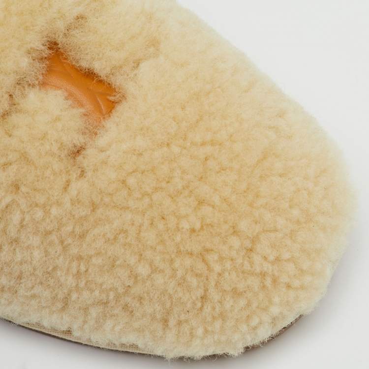 Pre Owned Celine Cream Shearling Fur Georgia Flat Mules Size 36