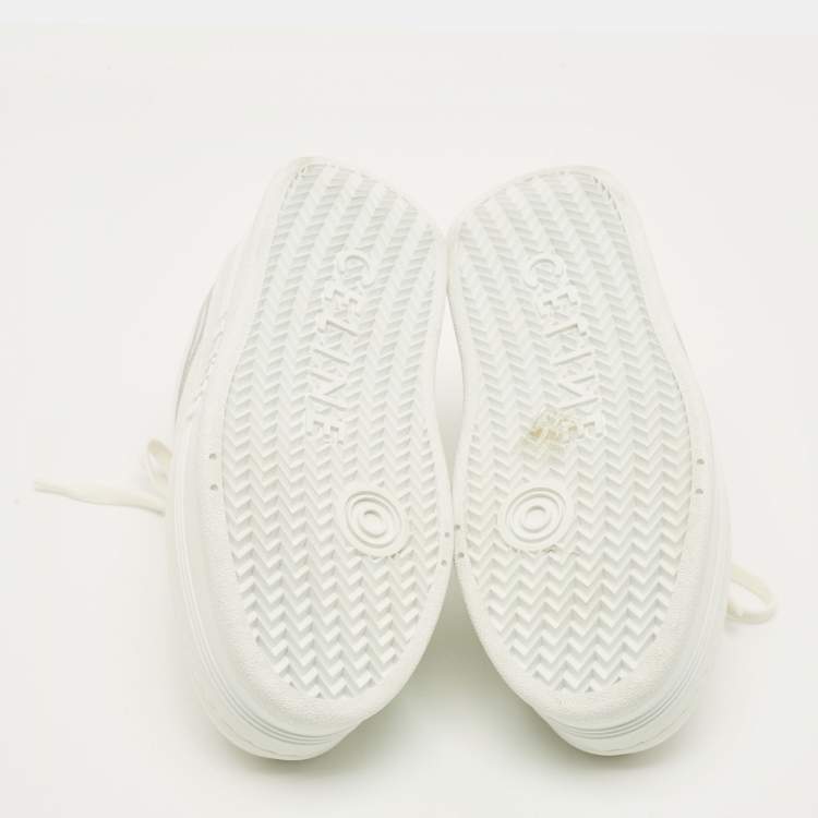 مملوكة مسبقًا حذاء رياضي سيلين جلد أبيض برباط كعب عريض مقاس 36