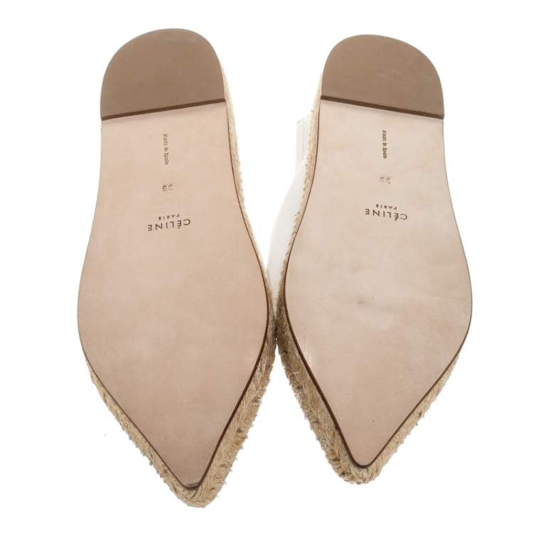 Pre Owned Celine White Leather Pointed Toe Slip On Espadrilles Loafer Flats Size 39
