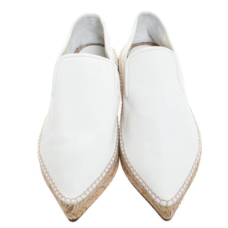 Pre Owned Celine White Leather Pointed Toe Slip On Espadrilles Loafer Flats Size 39