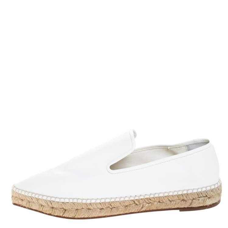 Pre Owned Celine White Leather Pointed Toe Slip On Espadrilles Loafer Flats Size 39