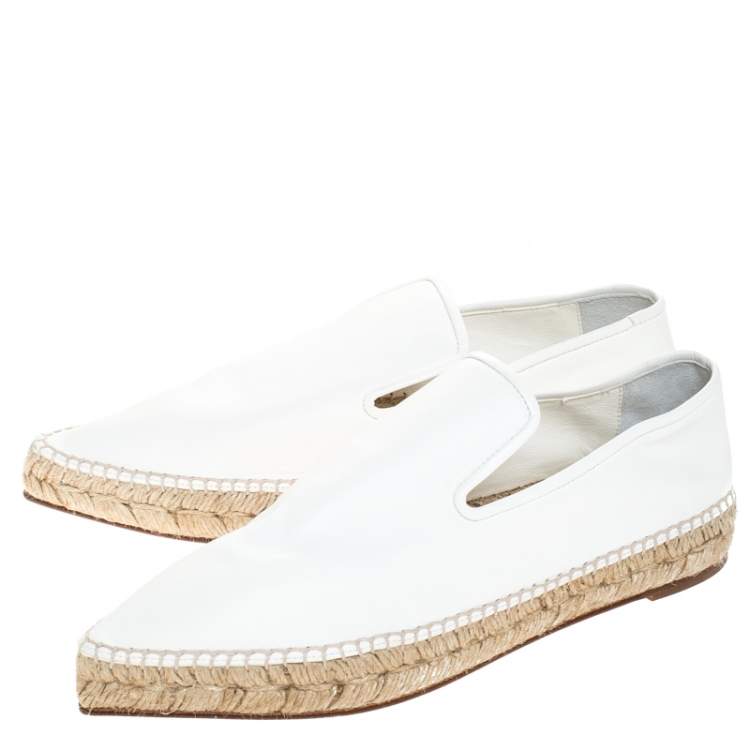 Pre Owned Celine White Leather Pointed Toe Slip On Espadrilles Loafer Flats Size 39