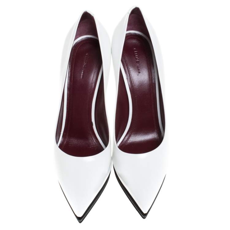 Pre Owned Celine White Leather Demi Pointed Toe Wedges Pumps Size 38.5