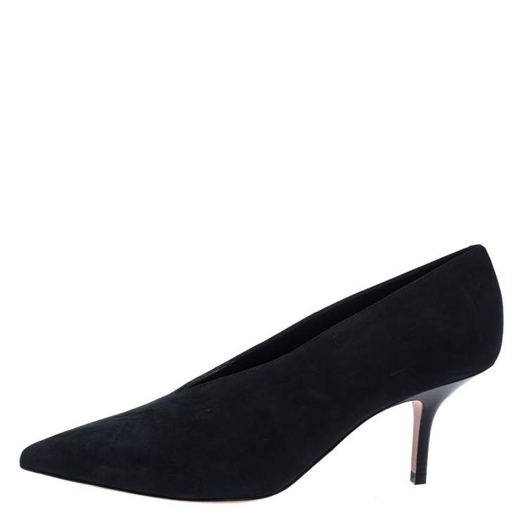 Pre Owned Celine Black Nubuck Leather V-Neck Pointed Toe Pumps Size 38