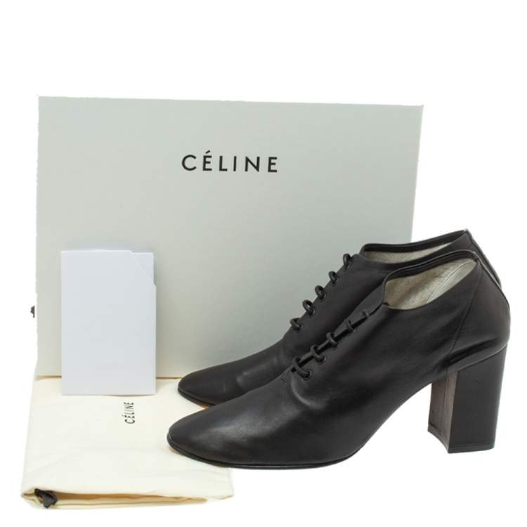 Pre Owned Celine Black Leather Lace Up Ankle Booties Size 39