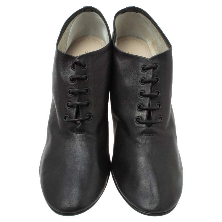 Pre Owned Celine Black Leather Lace Up Ankle Booties Size 39