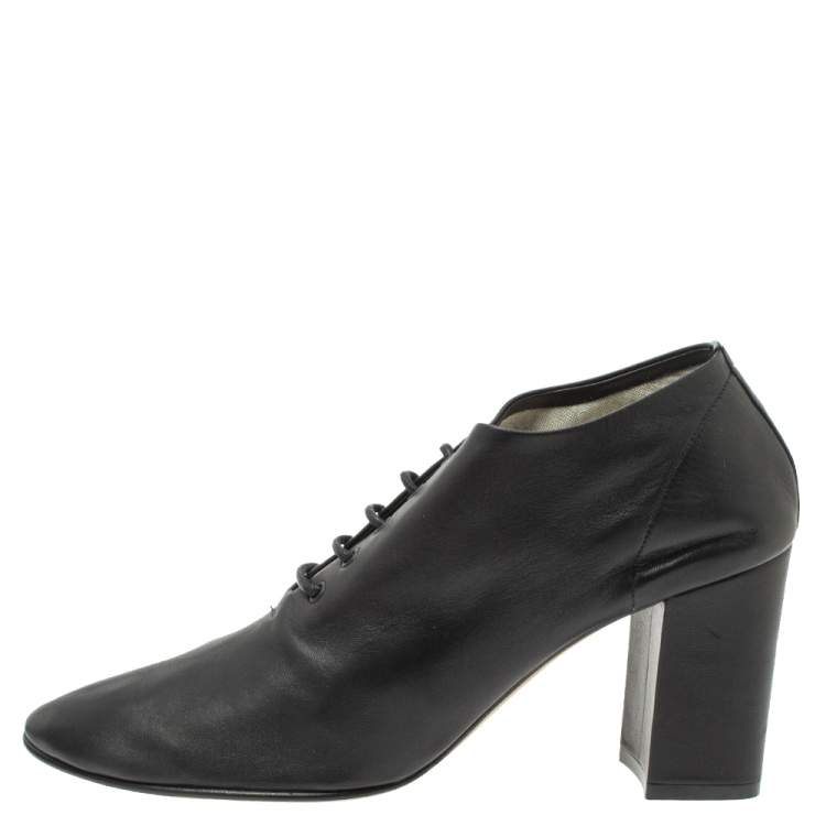 Pre Owned Celine Black Leather Lace Up Ankle Booties Size 39