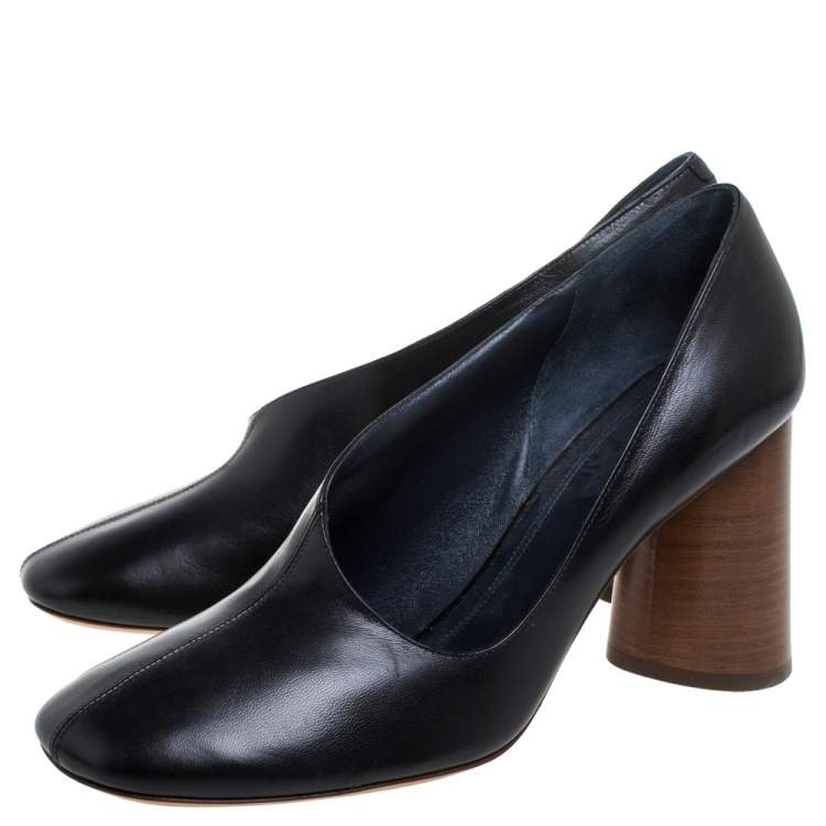 Pre Owned Celine Black Leather D'orsay Block Heel Pumps Size 39