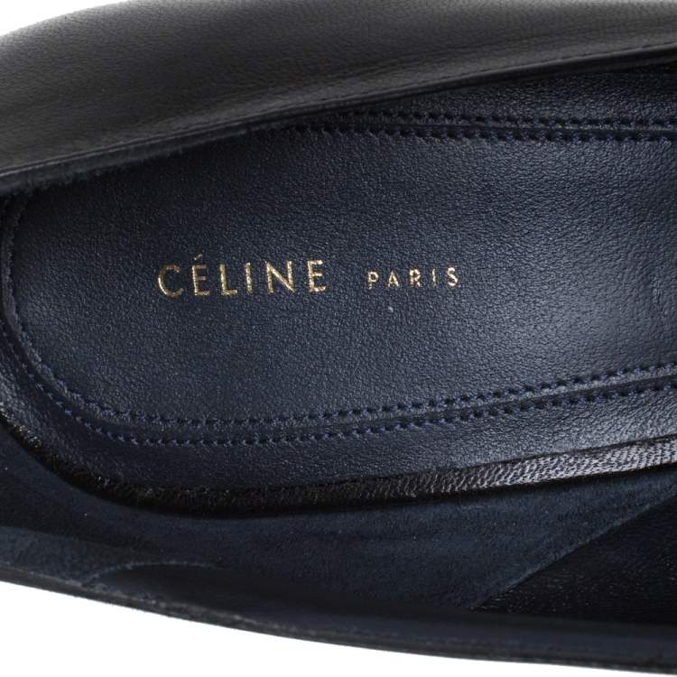 Pre Owned Celine Black Leather D'orsay Block Heel Pumps Size 39