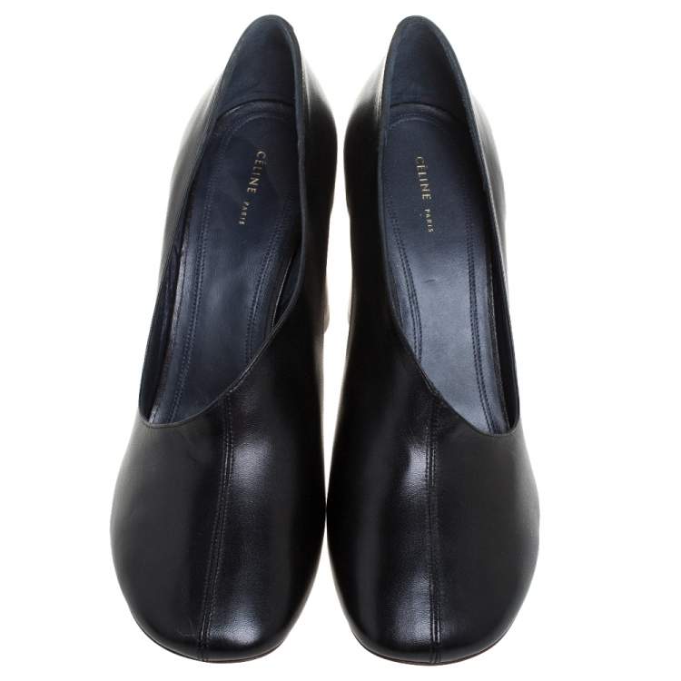 Pre Owned Celine Black Leather D'orsay Block Heel Pumps Size 39