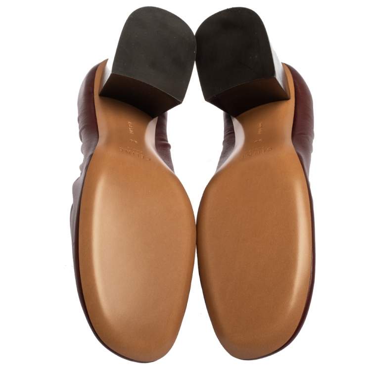 Pre Owned Celine Burgundy Leather Scrunch Block Heel Pumps Size 39