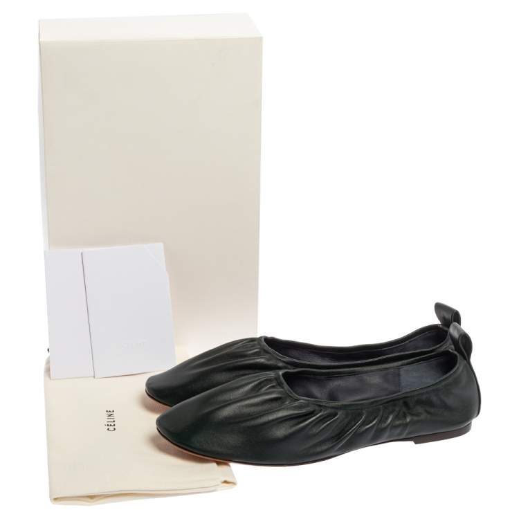 Pre Owned Celine Green Leather Scrunch Ballet Flats Size 39