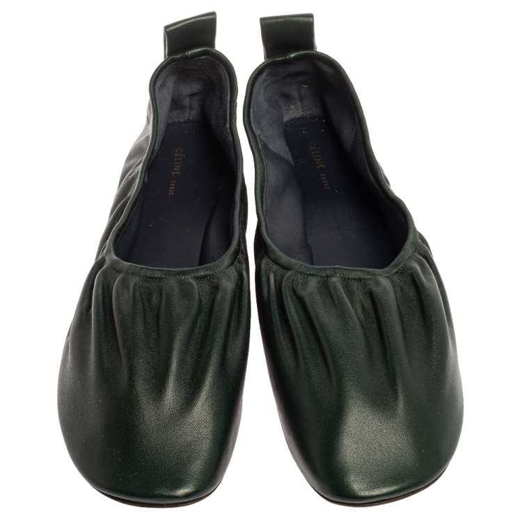 Pre Owned Celine Green Leather Scrunch Ballet Flats Size 39