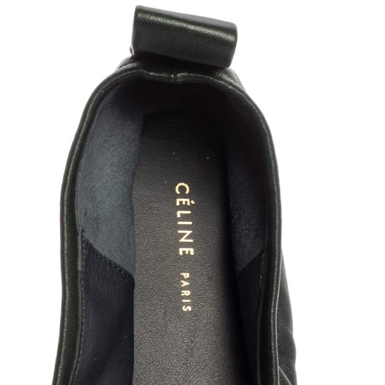Pre Owned Celine Green Leather Scrunch Ballet Flats Size 39