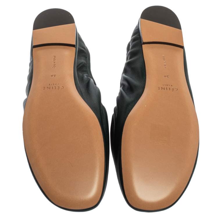 Pre Owned Celine Green Leather Scrunch Ballet Flats Size 39