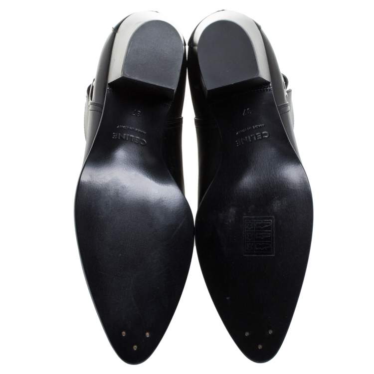 Pre Owned Celine Black Leather Block Heel Ankle Boots Size 37